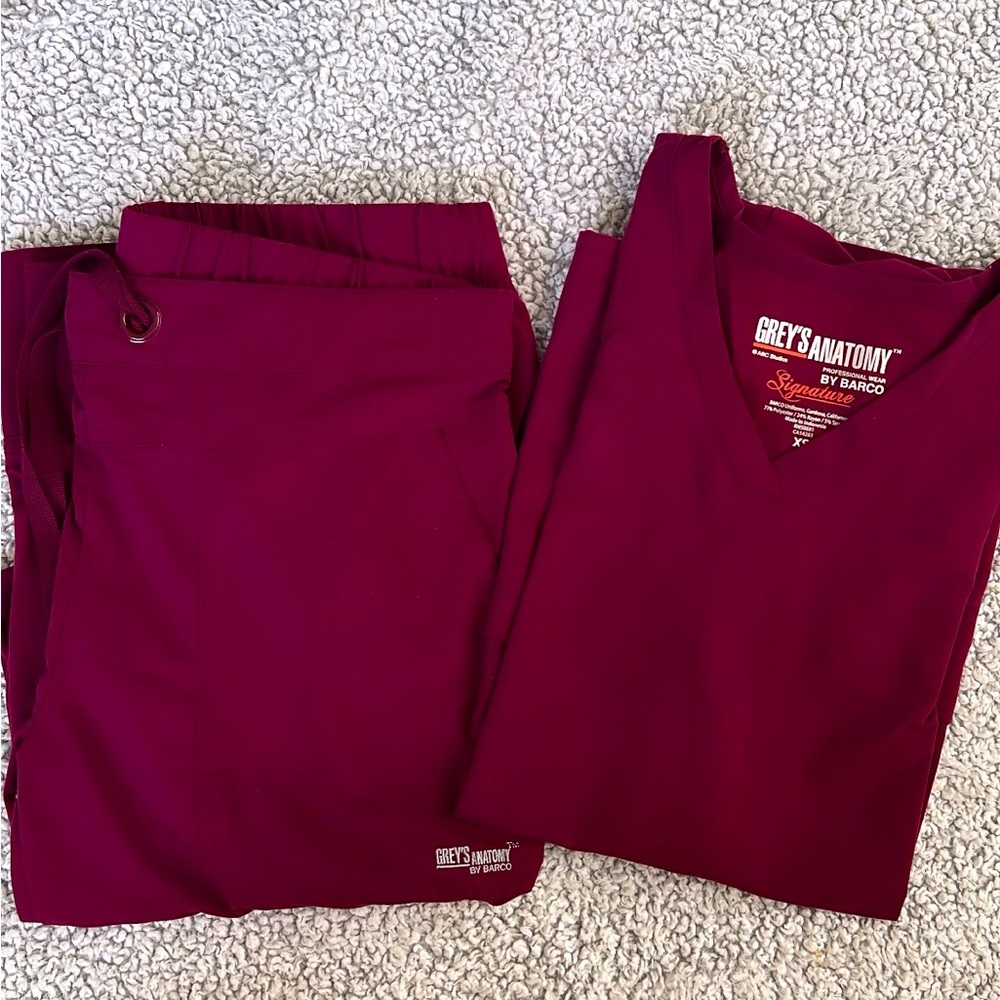 Grey’s Anatomy Scrubs, Maroon, XS top, S bottom